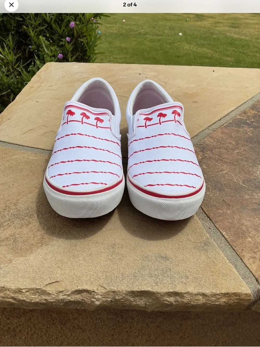 IN-N-OUT Men's White Slip-On Canvas Shoes with Red Palm Print